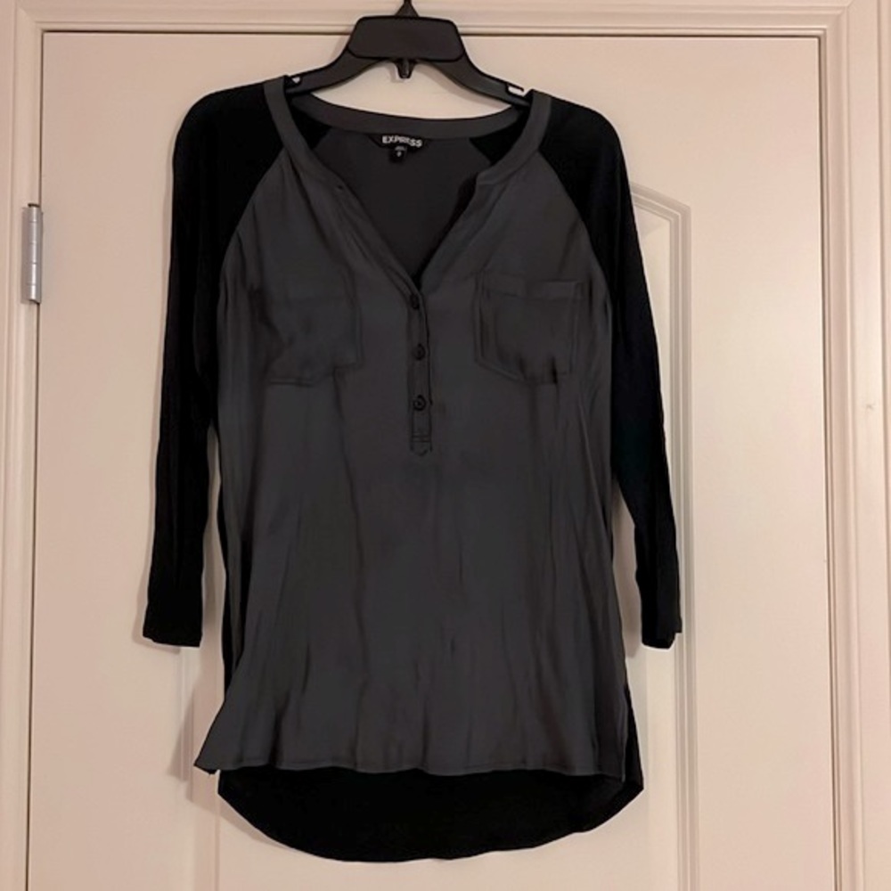 Express Light Satin Gray Over Dark Gray Henley T
